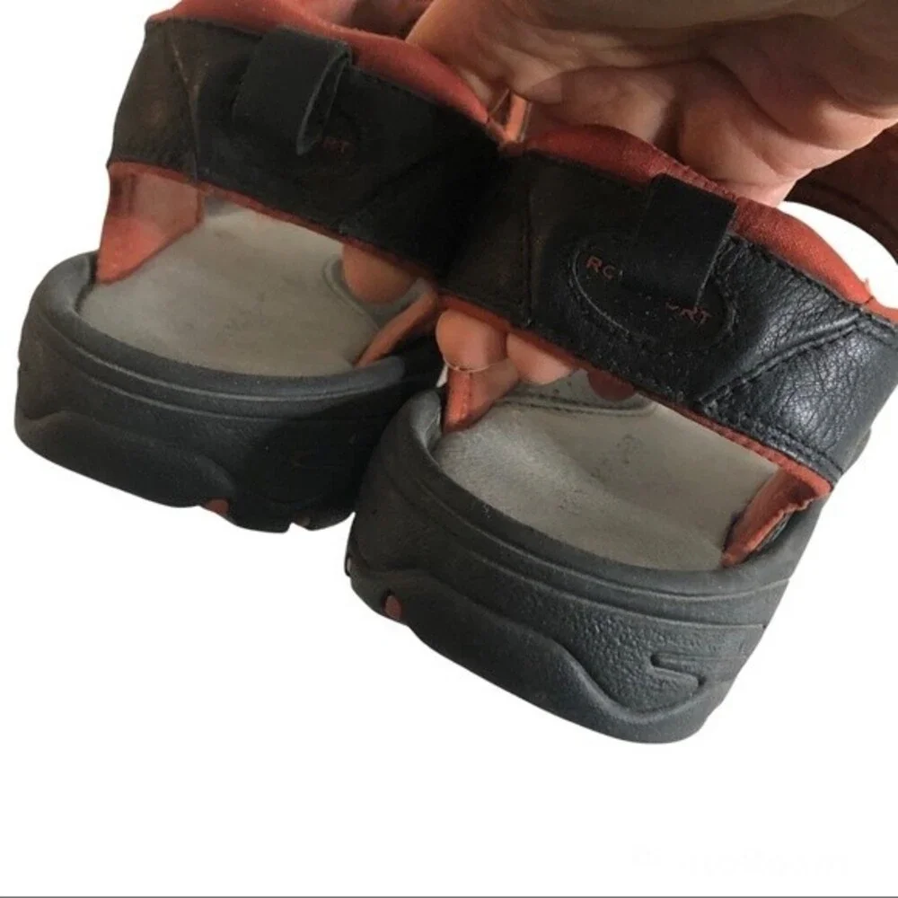 ROCKPORT Sandals Rocklake Flat Adjustable Straps Black Leather Mens Size 10